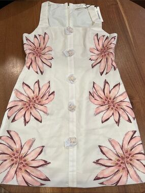 Commense White Dress with Pink Floral Print